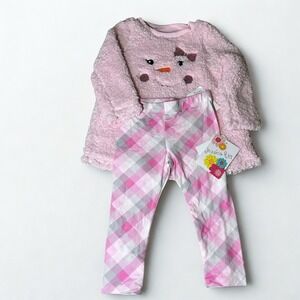 Jessica Ann Toddler Girls 2T Snowman Sherpa Fleece Top Plaid Leggings Set Pink